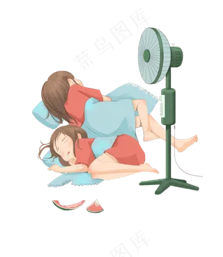 夏季扇风午睡母女