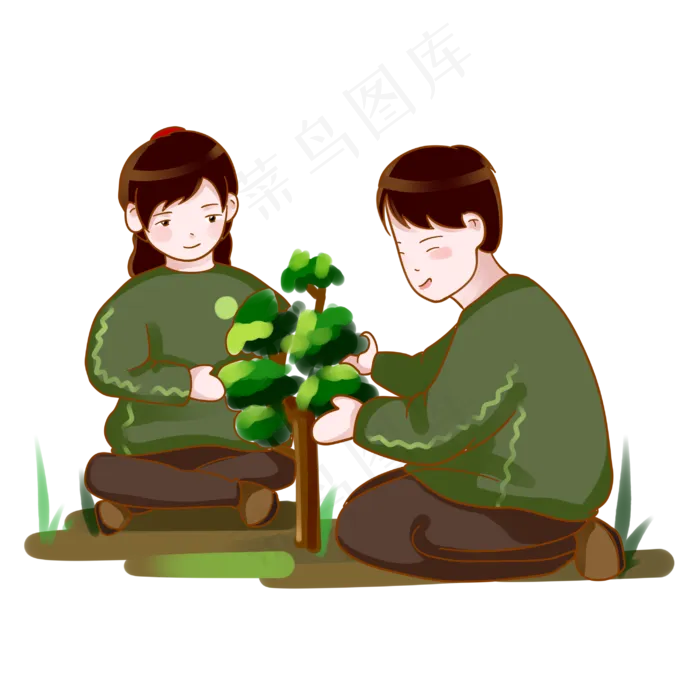 植树节青年志愿者爱护树苗PNG(2894X2894(DPI:350))psd模版下载