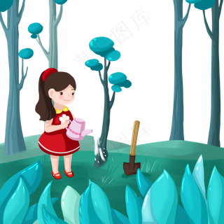 3月12日植树节树苗劳动少女春