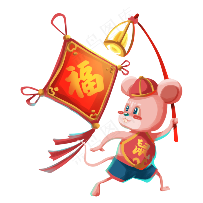 新年祝福国潮鼠,免抠元素(2000X2000(DPI:300))psd模版下载