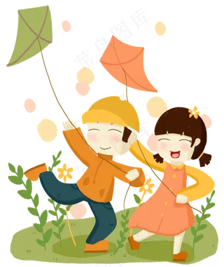 春分放风筝的小孩,免抠元素