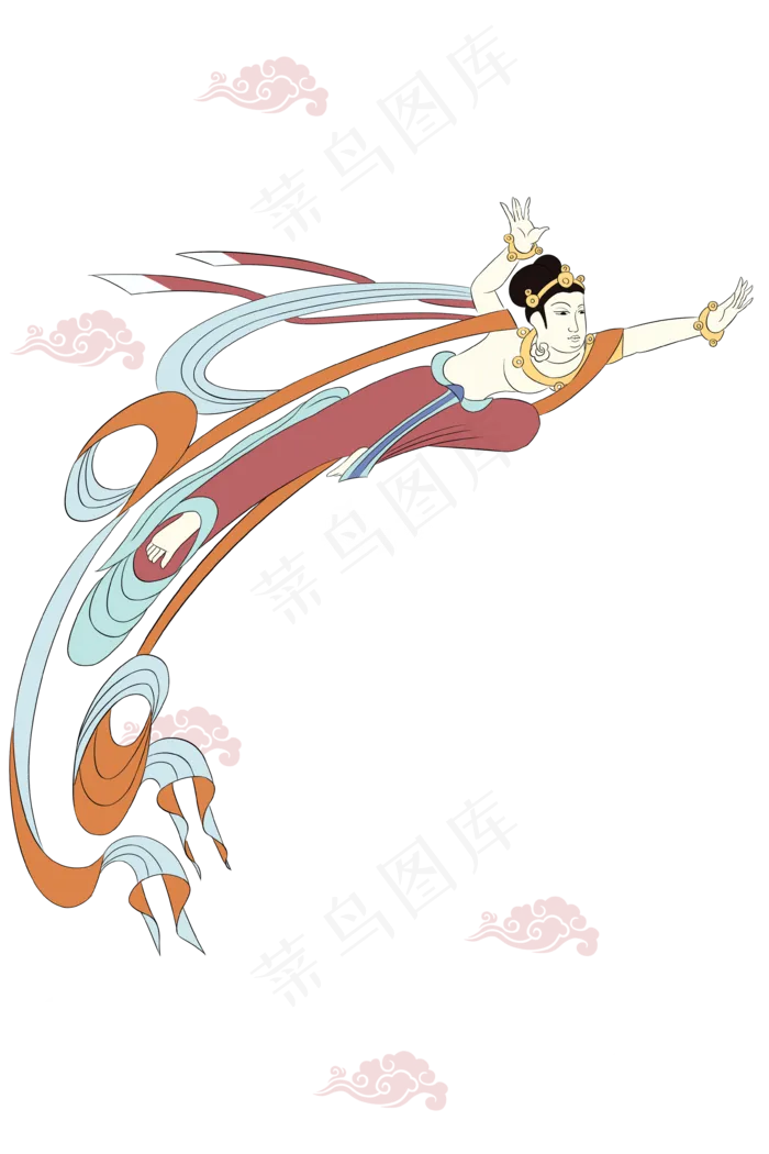 中国风工笔飞天女神,免抠元素