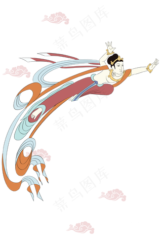 中国风工笔飞天女神,免抠元素