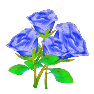 情人节装饰手绘蓝色玫瑰花元素