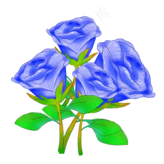 情人节装饰手绘蓝色玫瑰花元素