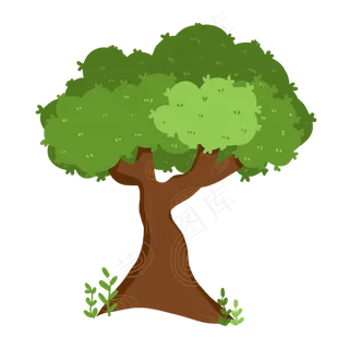卡通手绘绿色树木,免抠元素