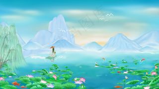 中国古风夏日荷花