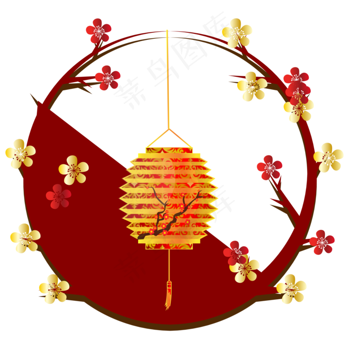新年梅花灯笼边框,免抠元素(2000*2000px 300 dpi )ai矢量模版下载