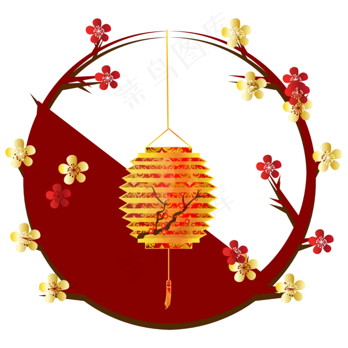 新年梅花灯笼边框,免抠元素(2000*2000px 300 dpi )ai矢量模版下载