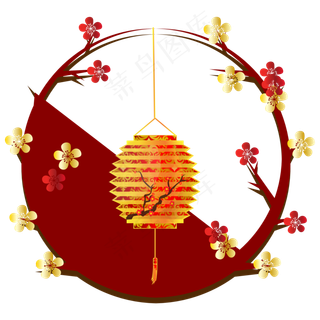 新年梅花灯笼边框,免抠元素