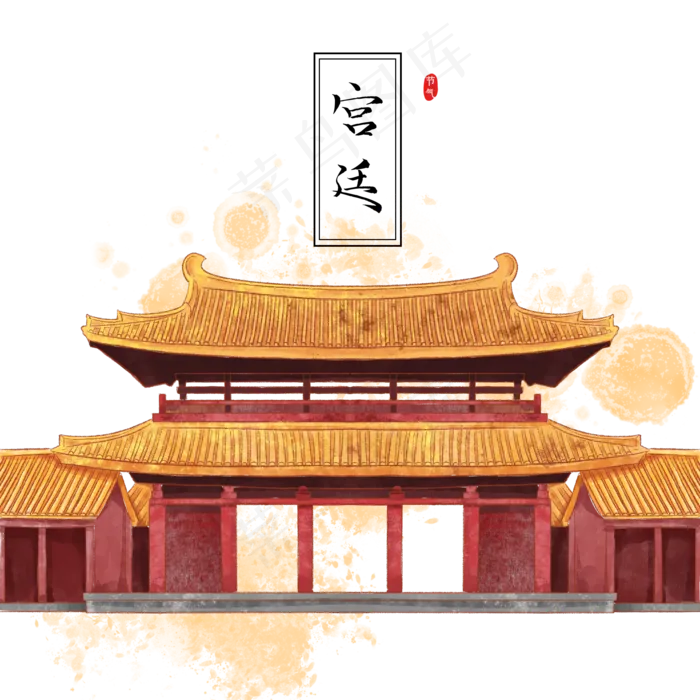 中国风水彩古建筑(2000X2000(DPI:300))psd模版下载
