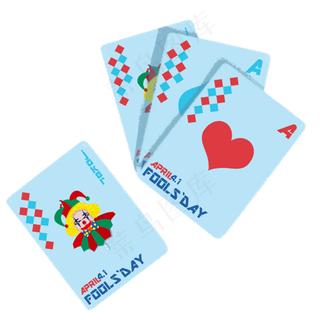 手绘愚人节主题扑克纸牌,免抠元素