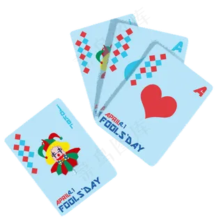 手绘愚人节主题扑克纸牌,免抠元素