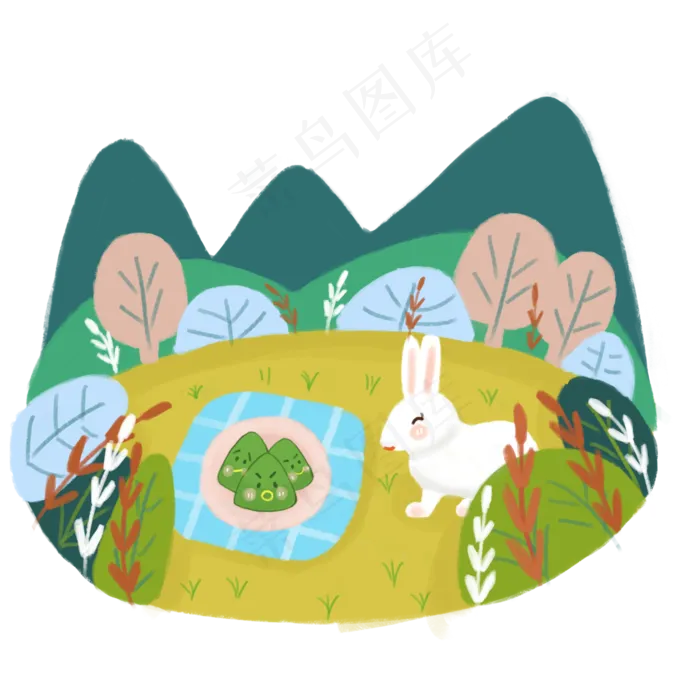 清明节可爱小兔子在户外树林里吃(2200X2200(DPI:300))psd模版下载