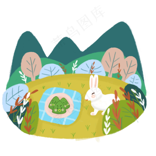 清明节可爱小兔子在户外树林里吃