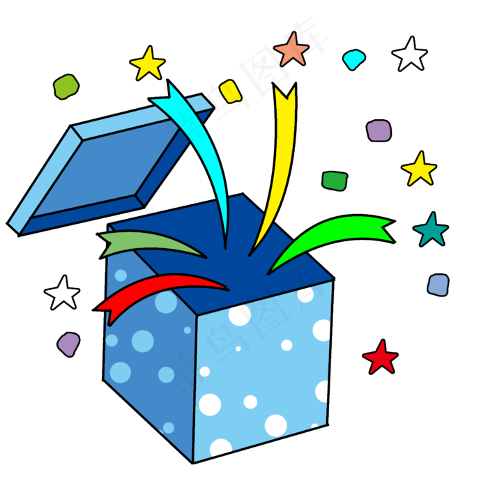 愚人节蓝色礼盒插画,免抠元素