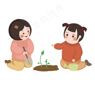 植树节暖色系可爱闺蜜