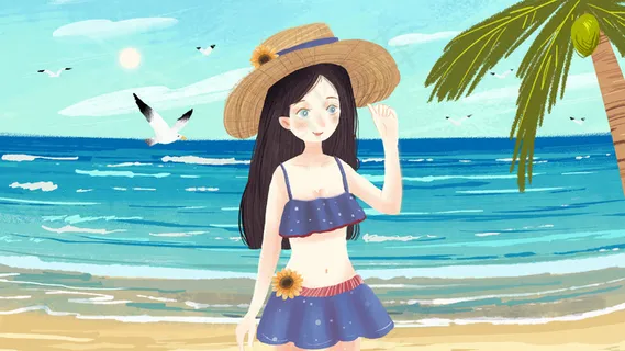 夏日少女海边游泳小清新