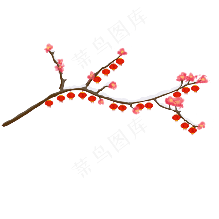 手绘梅花灯笼珍珠小物,免抠元素