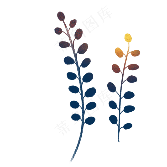 蓝色渐变水墨风格的叶子(2000X2000(DPI:300))psd模版下载