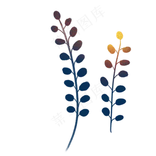 蓝色渐变水墨风格的叶子