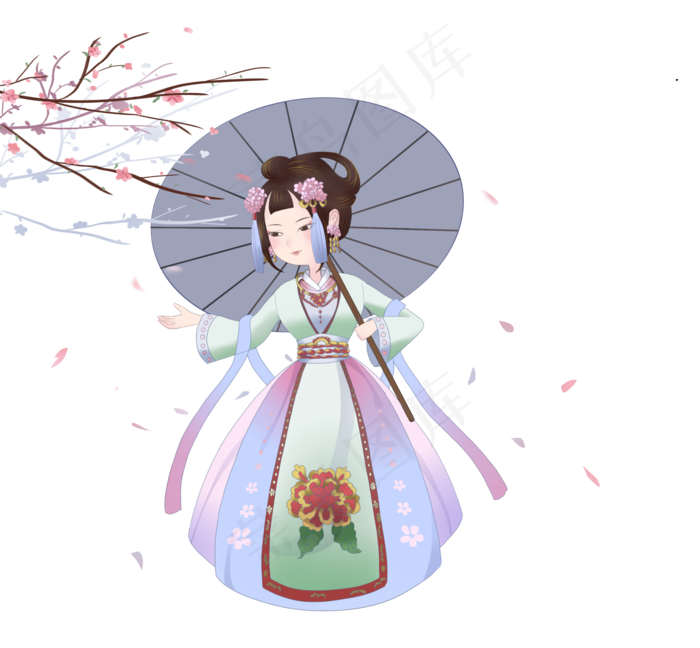 谷雨人物和小花插画