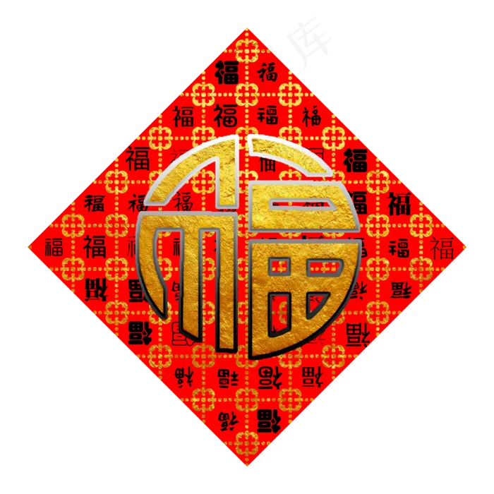 土豪金全篇福字挂签,免抠元素(2200X2200(DPI:300))psd模版下载