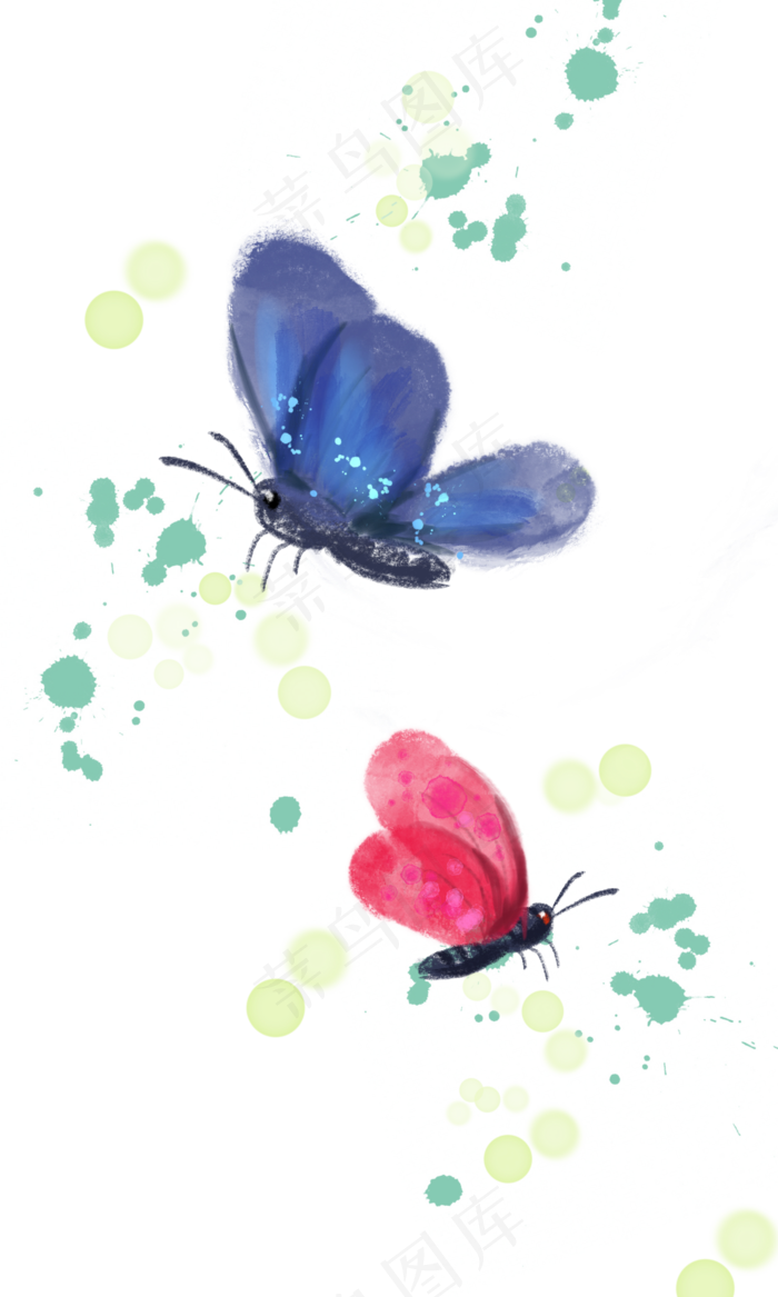 水彩水墨蓝色蝴蝶