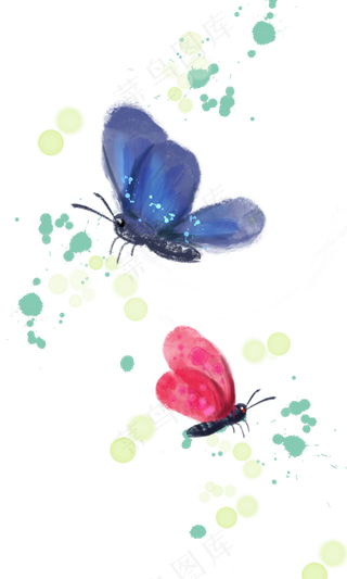 水彩水墨蓝色蝴蝶