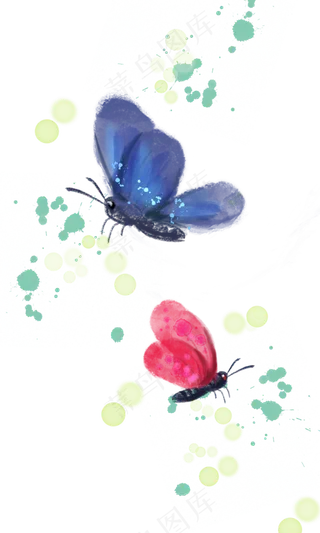 水彩水墨蓝色蝴蝶
