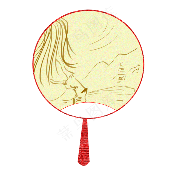 中国古风水墨画团扇,免抠元素