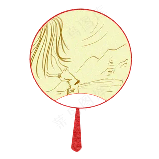 中国古风水墨画团扇,免抠元素