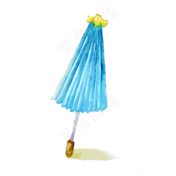 蓝色油纸伞折伞PNG水彩天蓝水蓝古,免抠元素(2000X2000(DPI:200))psd模版下载