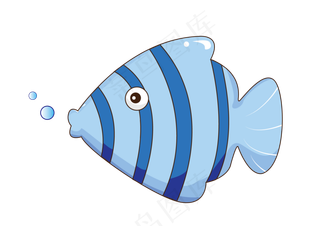 蓝色小鱼手绘卡通,免抠元素