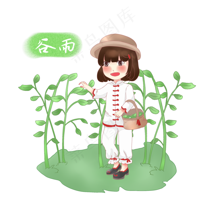 谷雨采茶的小女孩(2000X2000(DPI:300))psd模版下载