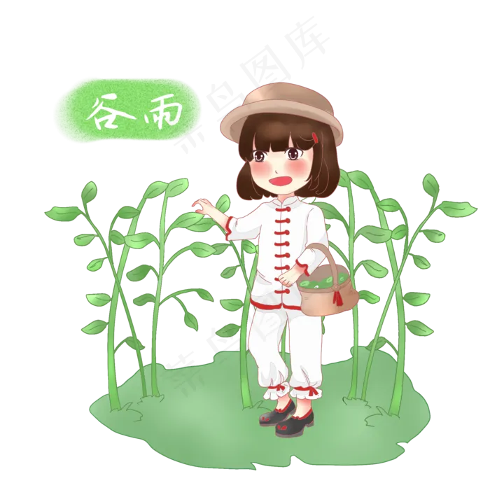 谷雨采茶的小女孩(2000X2000(DPI:300))psd模版下载