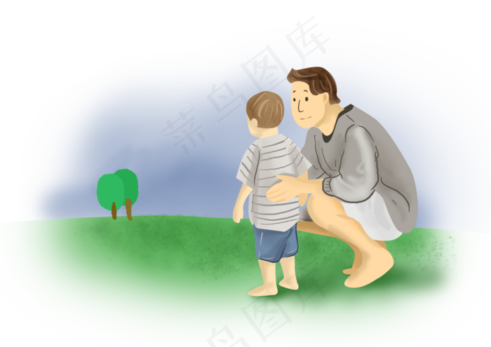 父亲节手绘父子郊外游玩(4961X3508(DPI:300))psd模版下载