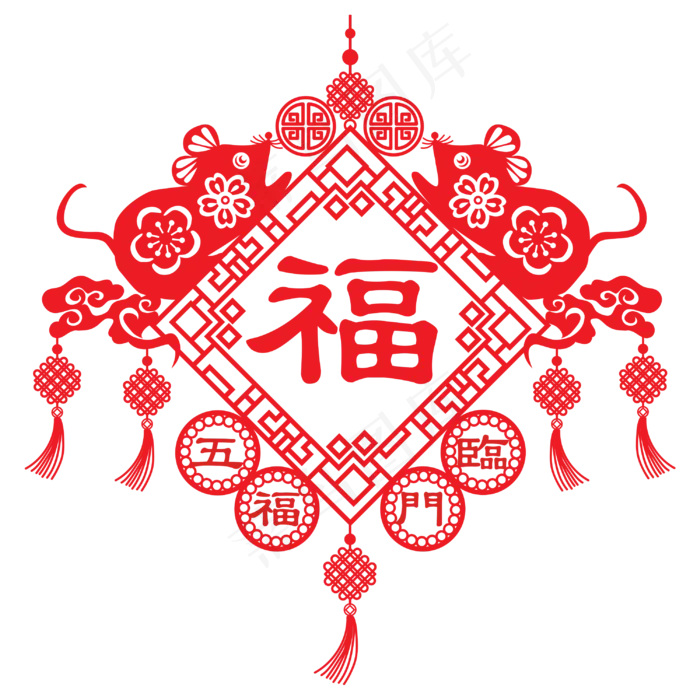 中国结五福临门矢量图,免抠元素(3000*3000px 300 dpi )ai矢量模版下载