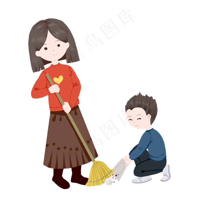 和妈妈一起扫地做家务,免抠元素(2480X2480(DPI:300))psd模版下载