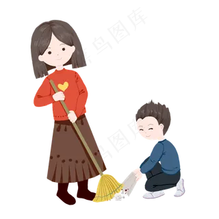 和妈妈一起扫地做家务,免抠元素
