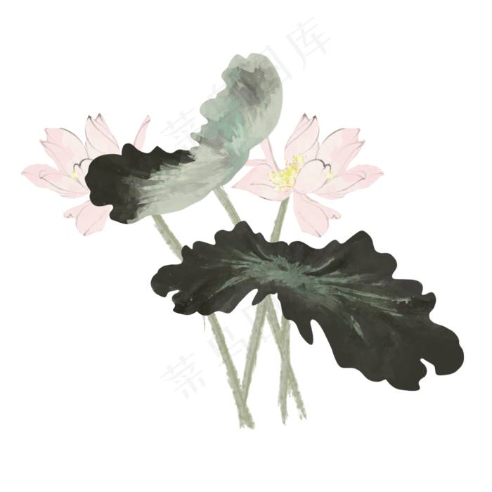 手绘中国风荷花水墨画PNG素材(2000X2000(DPI:300))psd模版下载