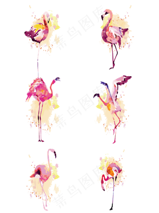 创意大气水彩风动物火烈鸟元素