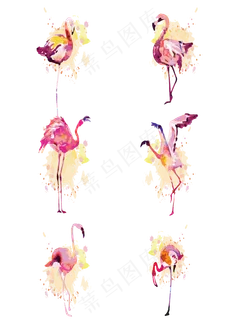 创意大气水彩风动物火烈鸟元素 创意大气水彩风动物火烈鸟元素