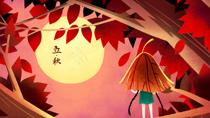 红色系卡通手绘风立秋配图(2880*1620px 300 dpi )psd模版下载