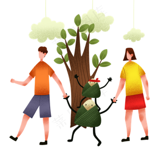 拉着粽子的情侣