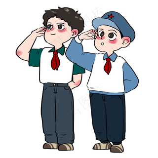 红色八一建军节小学生向军人红旗