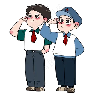 红色八一建军节小学生向军人红旗