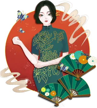 国潮旗袍美女模特图,免抠元素