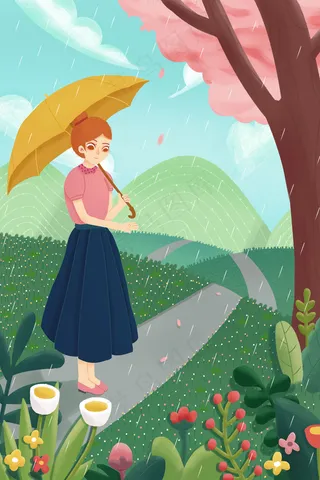 清明节撑伞的女孩