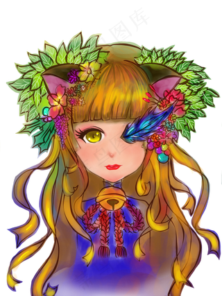 夏至绿叶葱葱猫耳娘PNG